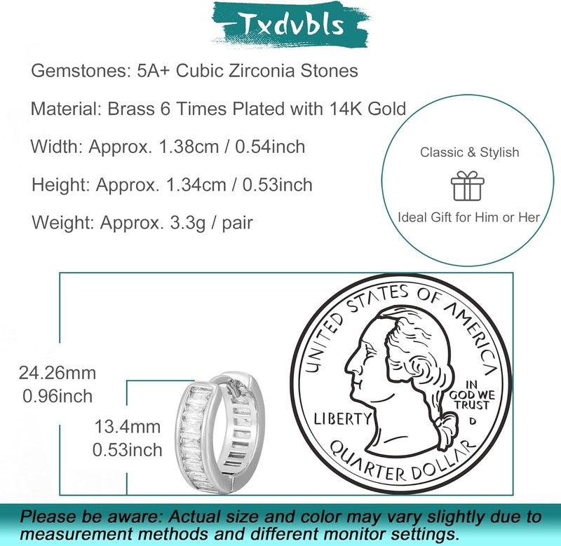 Txdvbls Store أقراط هووب للرجال | أقراط هاجي مطلية بالذهب عيار 14 قيراط، خفيفة الوزن ومزينة بحجر CZ لمستخدمي الأذن الحساسة - Image 5